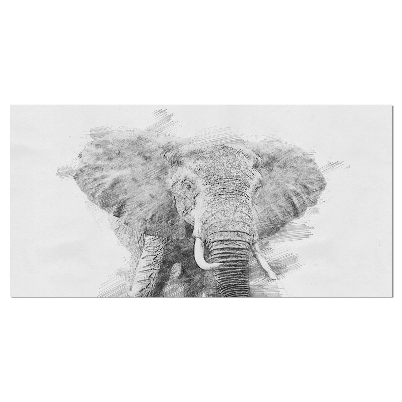 Designart - Black and White Elephant Sketch - Animals Painting Print on Wrapped Canvas